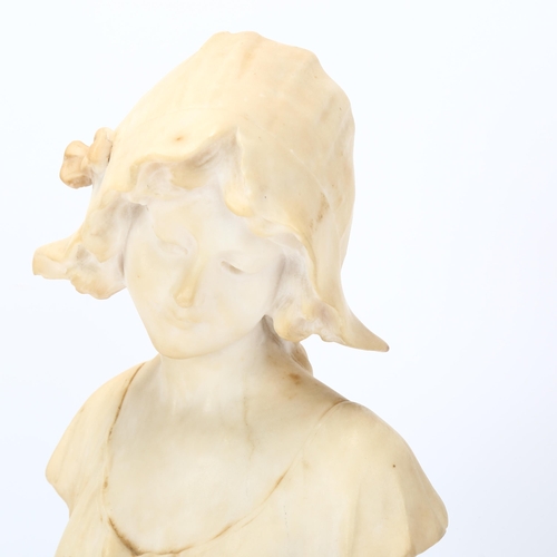 78 - 19th century Italian alabaster bust of a girl, signed Mazzariti Florence, mounted on black ceramic b... 