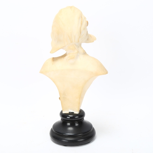 78 - 19th century Italian alabaster bust of a girl, signed Mazzariti Florence, mounted on black ceramic b... 