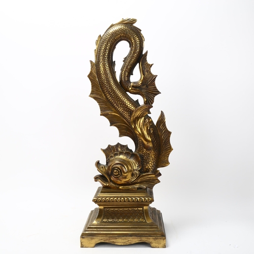 79 - A large 19th century gilt-bronze gurgle fish design doorstop, height 58cm