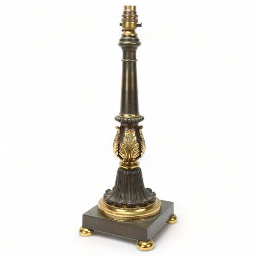 80 - 19th century parcel-gilt bronze table lamp, with acanthus leaf decoration, height excluding fitting ... 