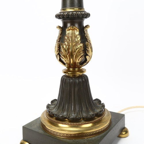 80 - 19th century parcel-gilt bronze table lamp, with acanthus leaf decoration, height excluding fitting ... 