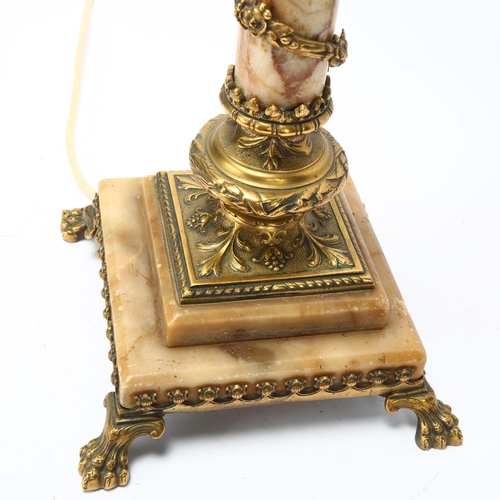 81 - Early 20th century gilt-bronze and alabaster Neoclassical design table lamp, on lion paw feet, heigh... 