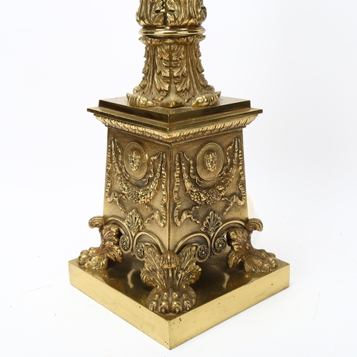 82 - 19th century gilt-bronze Neoclassical design table lamp, with relief cast decoration on heavy lion p... 