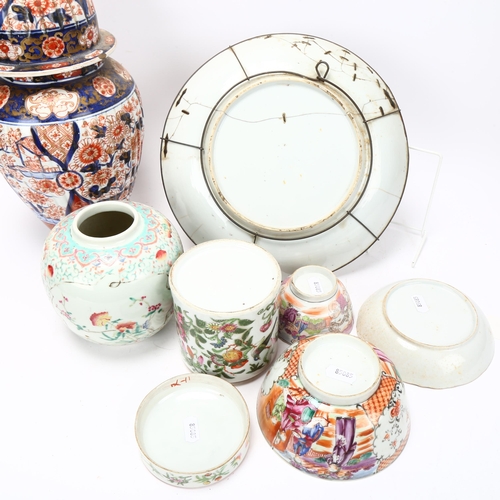 85 - A group of mainly 19th century Chinese porcelain items, including an Imari jar and cover, height 37c... 