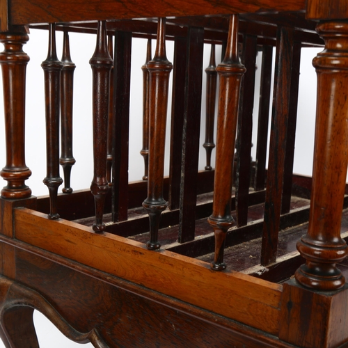 91 - 19th century rosewood Canterbury, with spindled surround and cabriole legs, 43cm x 38cm