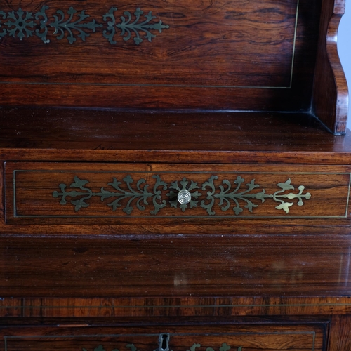 95 - Regency rosewood chiffonier, inlaid brass marquetry decoration, with 4 frieze drawers and panelled c... 