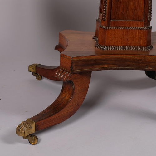 99 - 19th century brass inlaid rosewood sofa table, with single frieze drawer and sabre leg base, 91cm x ... 