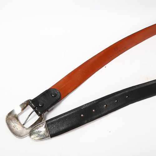 263 - PAT AREIAS USA - silver-mounted leather belt, with chevron pattern silver buckle, length 117cm, reta... 