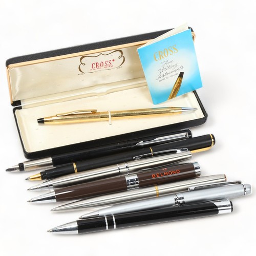 262A - CROSS - gold plated ballpoint pen, boxed with papers, and 7 other various pens (8)