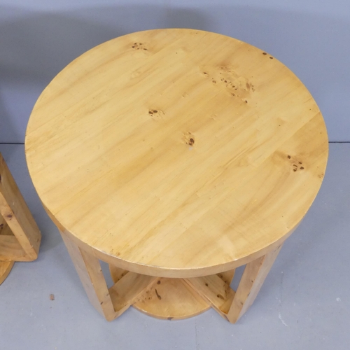 2003 - A pair of Art Deco style walnut veneered circular side / lamp tables. 59x65cm.