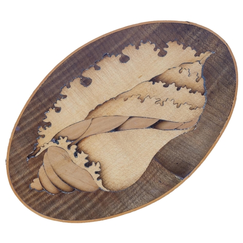 418 - A Georgian mahogany tray with inlay boxwood conch shell motif and brass handles, length 69cm