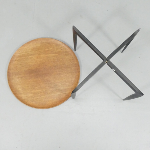 2000 - FRITZ HANSEN - A mid-century Danish teak tray table on ebonised folding spiderleg base, marked 