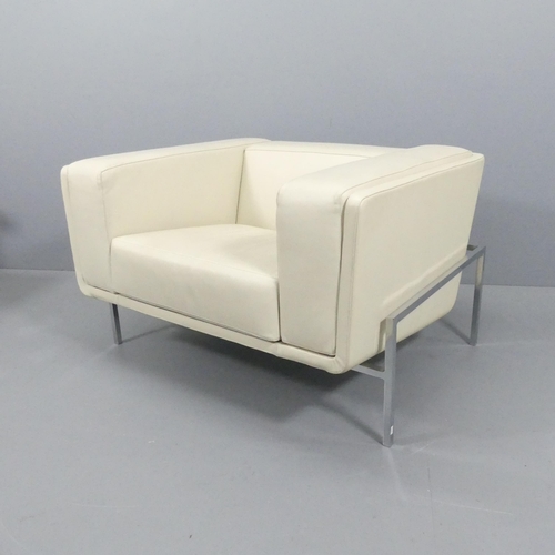 2001 - EERO SAARINEN - A mid-century design leather lounge chair on chrome steel base, made in Italy, origi... 