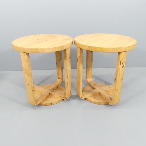 2003 - A pair of Art Deco style walnut veneered circular side / lamp tables. 59x65cm.