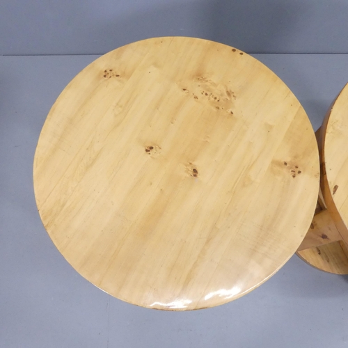 2003 - A pair of Art Deco style walnut veneered circular side / lamp tables. 59x65cm.