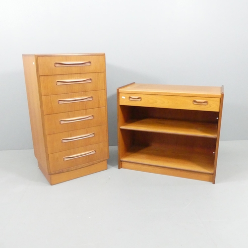 2008 - G-PLAN - a mid-century teak chest of six drawers, 56x104x46cm, and an open bookcase with single frie... 