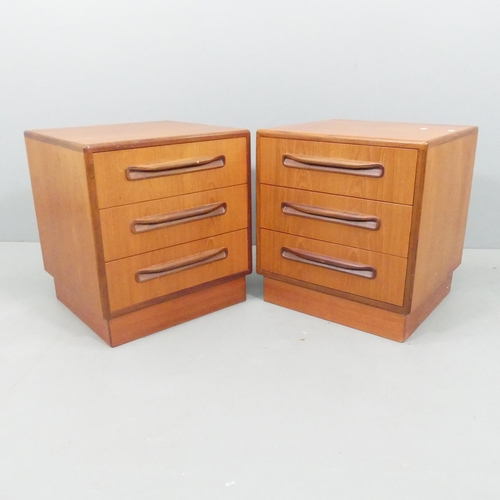 2009 - G-PLAN - a pair of mid-century teak Fresco three drawer bedside chests. 48x52x46cm