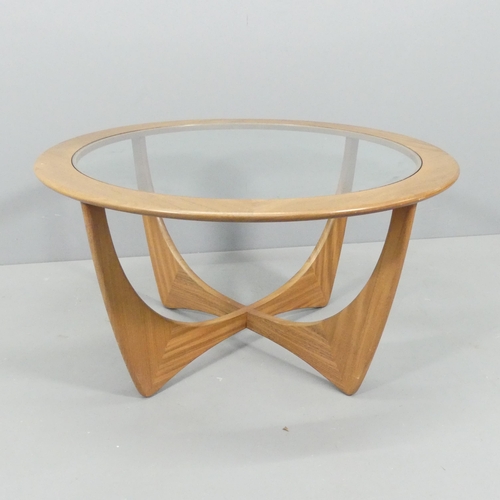 2014 - G-PLAN - a mid-century teak Astro coffee table, with inset glass top and maker's label. 84x46cm.