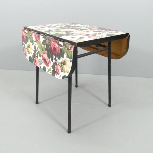 2027 - A mid-century style formica-topped drop-leaf table. 68x76x56cm (opening to 106cm).