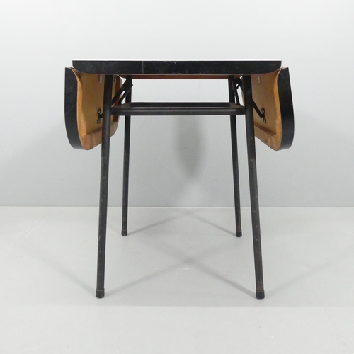 2027 - A mid-century style formica-topped drop-leaf table. 68x76x56cm (opening to 106cm).