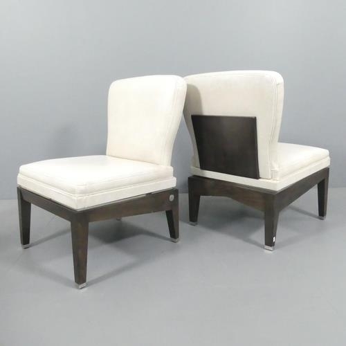 2047 - A pair of high end contemporary design slipper chairs in patterned leather with chrome detailing, wi... 