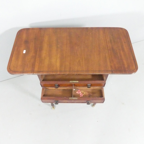 2117 - A 19th century mahogany and ebony strung drop leaf work or sewing box, with two frieze drawers. 47x7... 