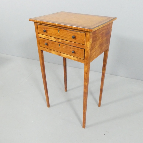 2118 - A 19th century satinwood two-drawer sewing table, with satinwood and rosewood cross-banding and ebon... 