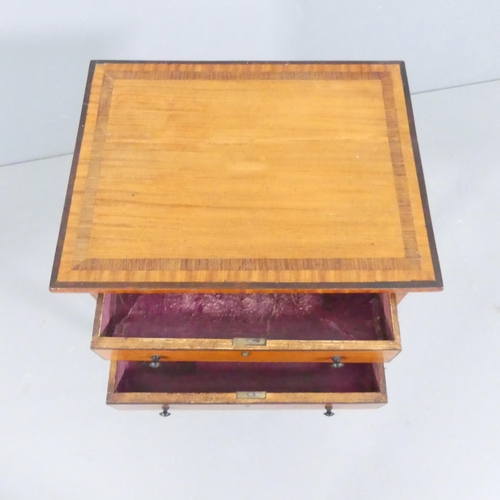 2118 - A 19th century satinwood two-drawer sewing table, with satinwood and rosewood cross-banding and ebon... 