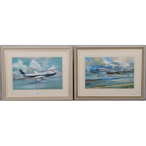 516 - Miles O'Reilly, de Havilland Comet and BOAC Boeing 747, pair of watercolour/gouache on paper, signed... 
