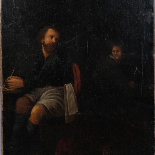 560 - 18th century interior scene, oil on canvas, unsigned, 82cm x 53cm, unframed