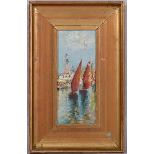 561 - 19th century Italian School, impressionist scene in Venice, oil on canvas, indistinctly signed, 28cm... 