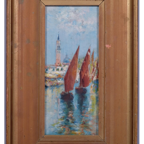 561 - 19th century Italian School, impressionist scene in Venice, oil on canvas, indistinctly signed, 28cm... 