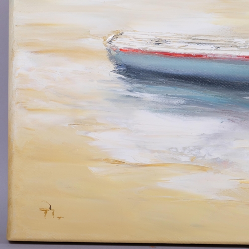 566 - 2 contemporary boating scenes, oils on canvas, largest 33cm x 70cm, unframed (2)