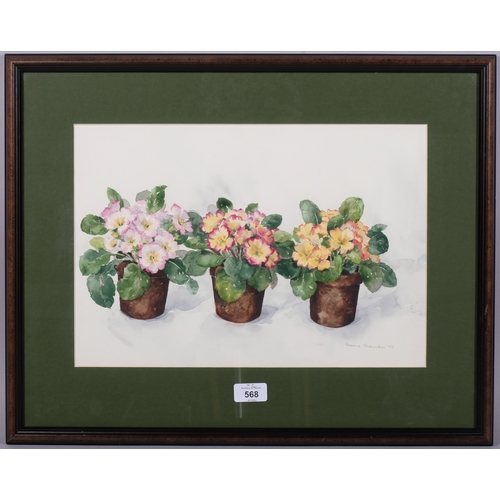 568 - Annie Chambers, 2 still life studies of pot plants, watercolours, signed, largest 28cm x 40cm, frame... 