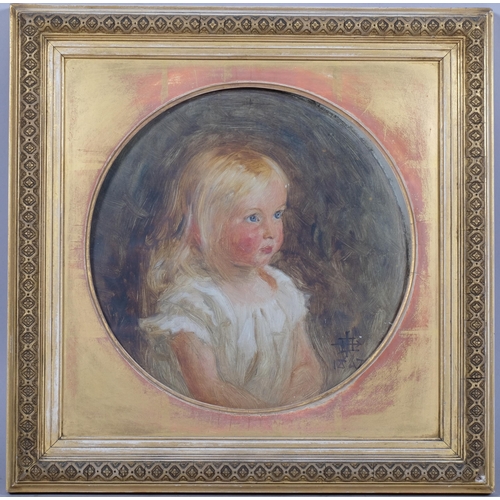 571 - Frank Holl (1845 - 1888), portrait of a blue eyed girl, circular oil on canvas laid on board, signed... 