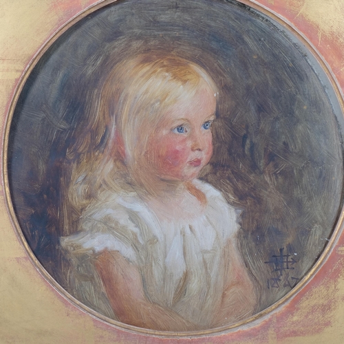 571 - Frank Holl (1845 - 1888), portrait of a blue eyed girl, circular oil on canvas laid on board, signed... 