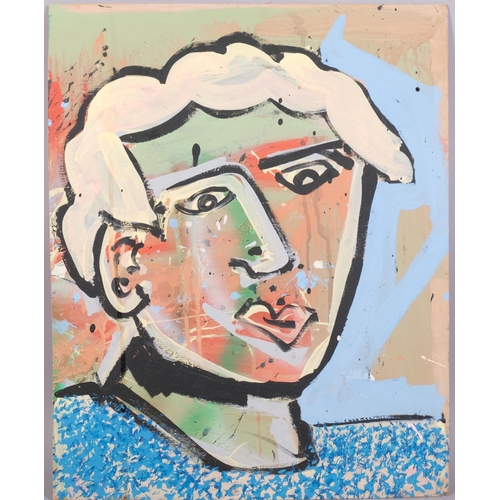 573 - Drew, 2 contemporary modernist portraits, 55cm x 45cm, unframed