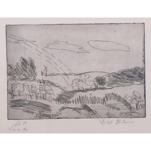 578 - Dove Schlein, 3 landscapes, etchings, all signed in pencil, largest plate 14cm x 20cm, framed (3)