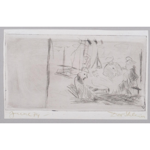 578 - Dove Schlein, 3 landscapes, etchings, all signed in pencil, largest plate 14cm x 20cm, framed (3)