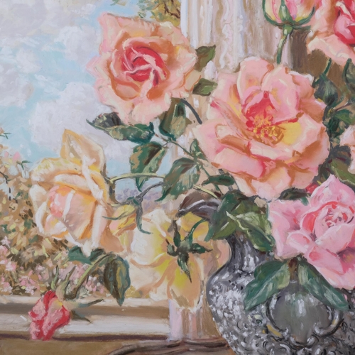 584 - Claude Shilton (1887 - 1968), still life roses, coloured pastels, signed, 36cm x 46cm, framed