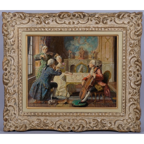 585 - Barthelemy, a musical group, oil on board, signed, 30cm x 40cm, framed, provenance: Frost & Reid