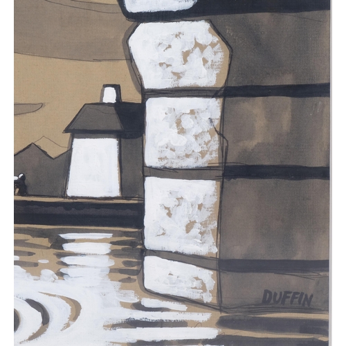 591 - John Duffin (born 1965), the fisherman, watercolour/acrylic, 1997, signed, 29cm x 22cm, framed