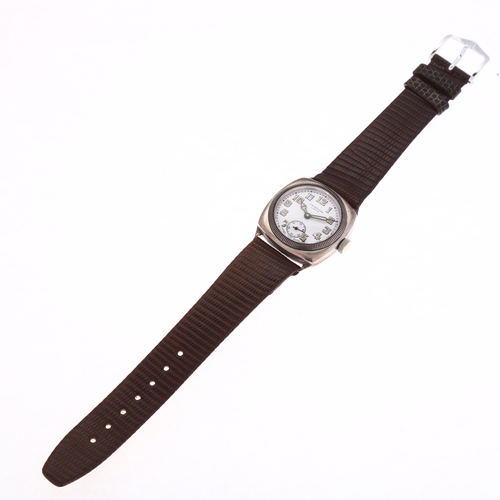 1014 - J W BENSON - a Second World War Period silver mechanical wristwatch, circa 1935, white enamel dial w... 