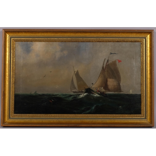 598 - 19th century marine scene, oil on canvas, unsigned, 37cm x 64cm, framed