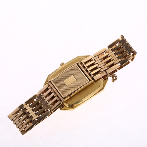 1017 - EXCALIBUR - a 9ct gold quartz calendar bracelet watch, striped champagne dial with sweep centre seco... 