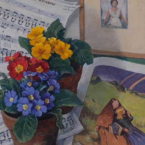 602 - John Whittall (born 1947), songs for Jacob Rainbow, oil on board, signed, 40cm x 34cm, framed