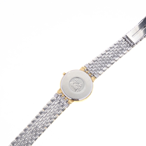 1021 - OMEGA - a gold plated stainless steel De Ville quartz calendar bracelet watch, ref. 396.1012, white ... 