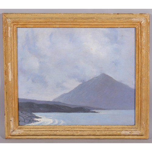 605 - Manner of Paul Henry, Errigal Mountain, Co Donegal, oil on canvas laid on board, unsigned, 46cm x 55... 