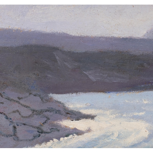 605 - Manner of Paul Henry, Errigal Mountain, Co Donegal, oil on canvas laid on board, unsigned, 46cm x 55... 