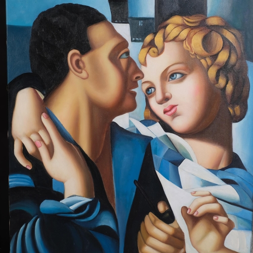 607 - After Tamara de Lempicka, pair of contemporary oils on canvas, 92cm x 61cm, unframed